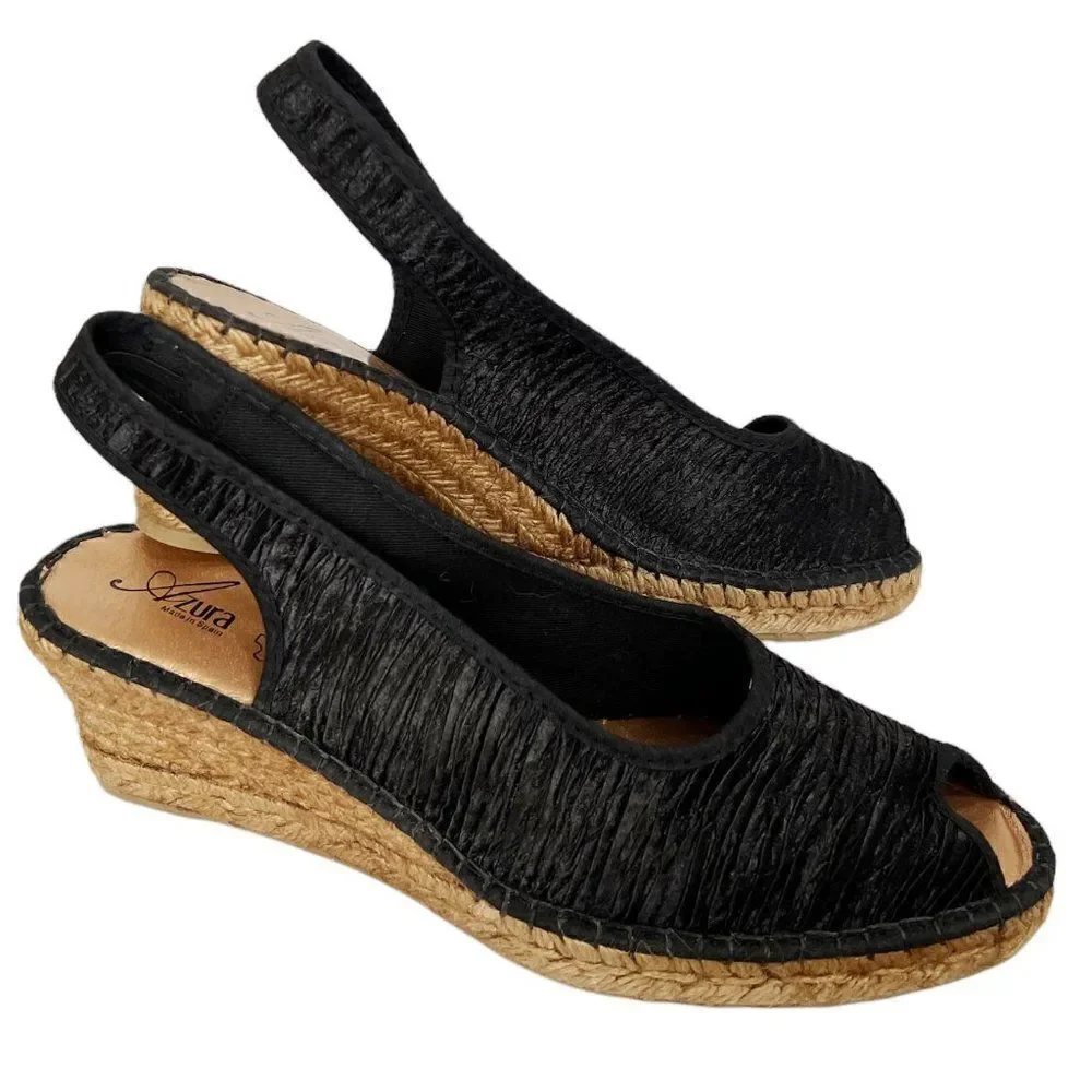 Azura by Spring Step Jeanette Espadrille Wedge Sandal in Black  EU 42/10.5-11M